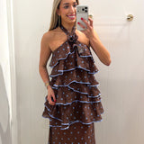 LBK BROWN SERENA RUFFLE ROSE DRESS