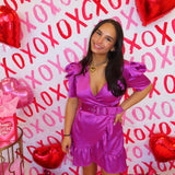 MAGENTA PUFF RUFFLE MINI DRESS