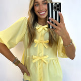 BUTTER YELLOW POPLIN FRONT TIE BLOUSE