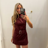 LBK BELTED SUEDE MAROON MOCK NECK DRESS