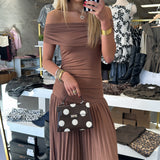 Brown Elina Drop Waist Maxi Dress
