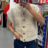 Beige Knit Chunky Button Down Vest