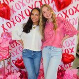 Red & White Gingham Button Down Blouse