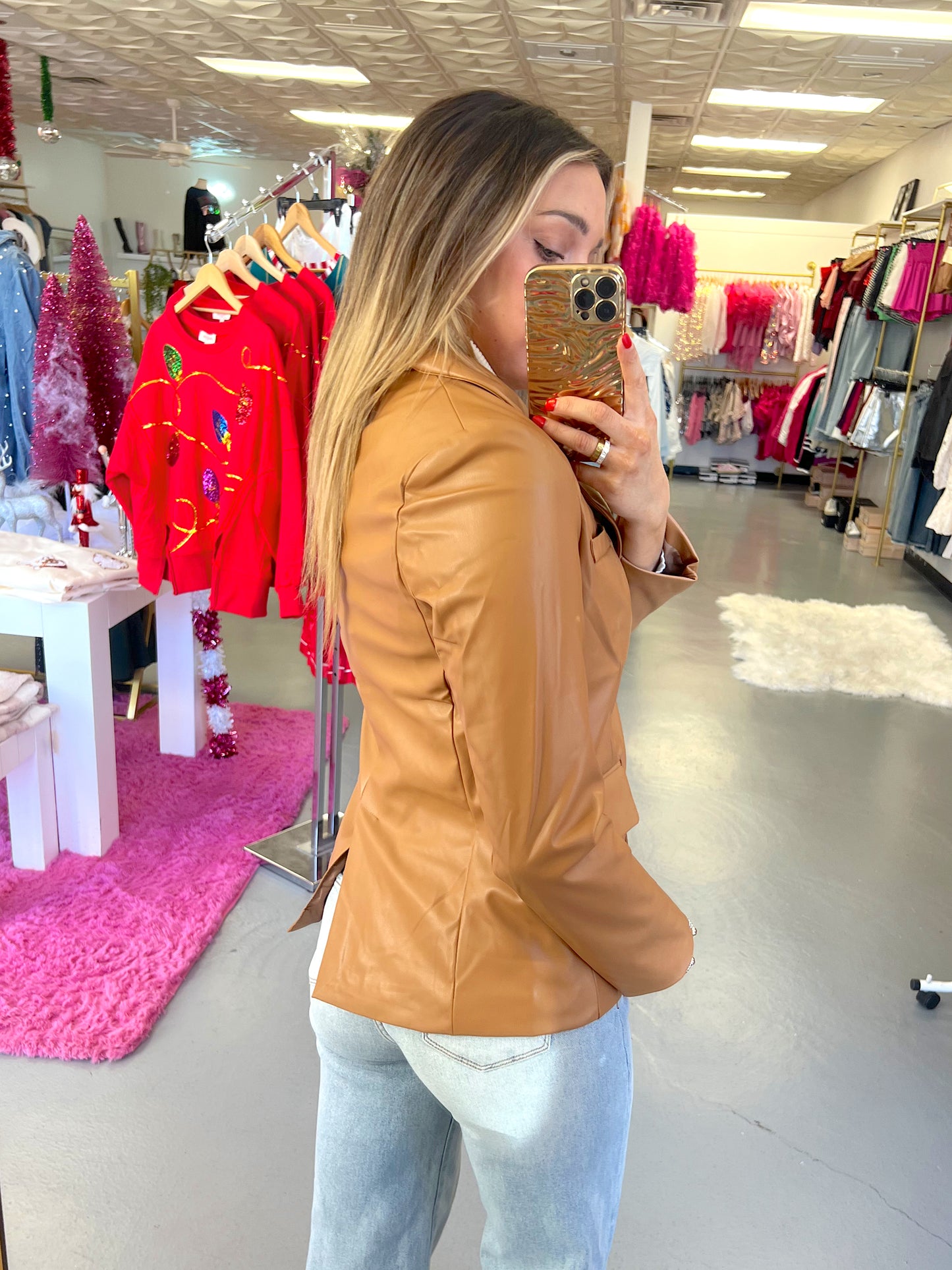 CAMEL PLEATHER BLAZER