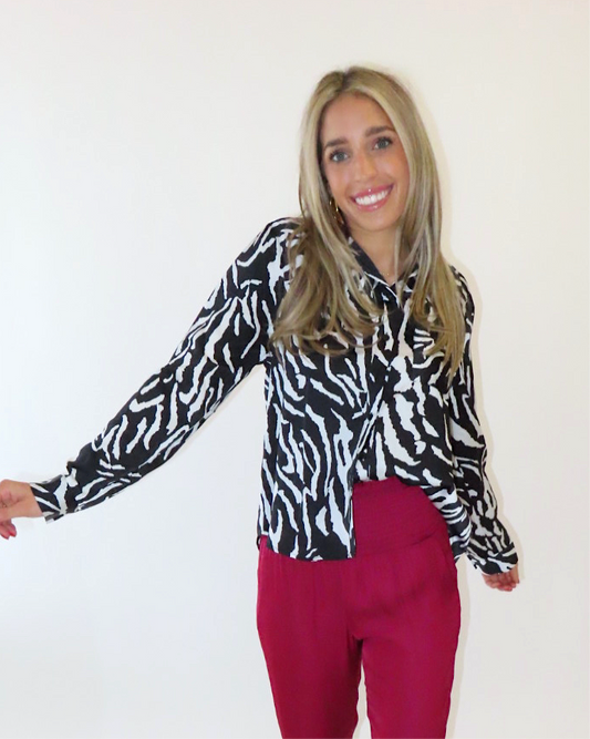 ZEBRA PRINT BUTTON UP BLOUSE