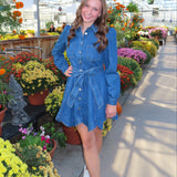 Denim Longsleeve Button Down Hem Dress