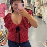 Red Bow Puff Sleeve Top