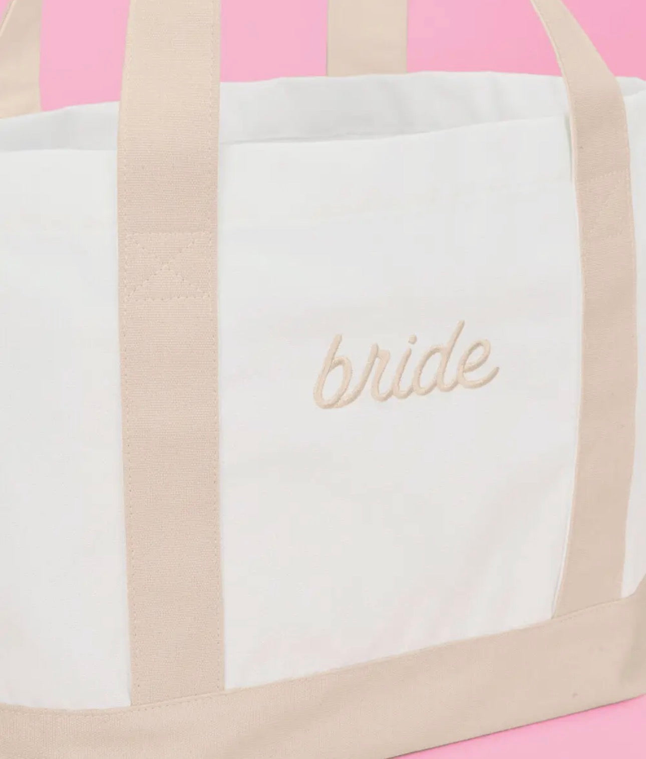 Beige Bride Embroidered Tote Bag