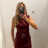 LBK BELTED SUEDE MAROON MOCK NECK DRESS