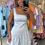 Sky Blue Satin Waist Line Dress