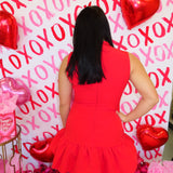 RED BUBBLE HEM BUTTONED MINI DRESS