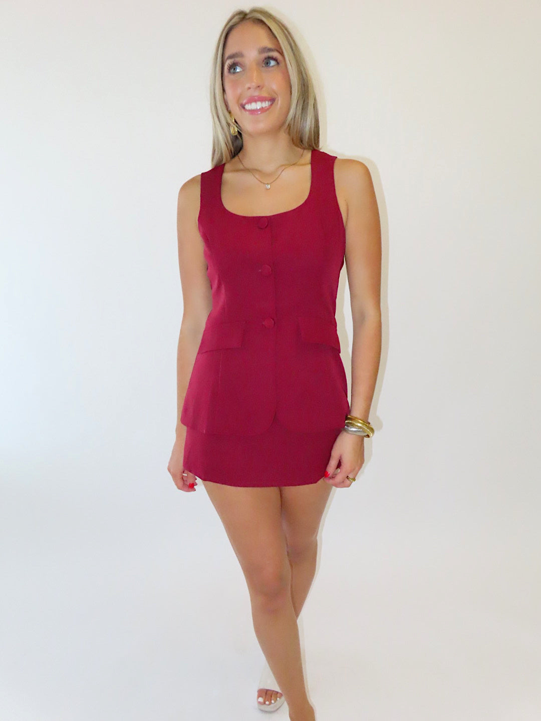 MAROON BUTTON UP ROMPER