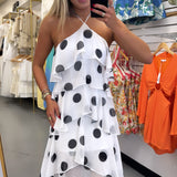 POLKA DOT HALTER RUFFLE MAXI DRESS