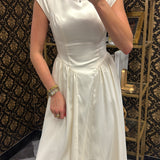 Cream Satin Boat Neckline Midi Dress