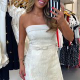 CREAM HOUR GLASS BOW MINI DRESS