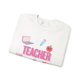 Teacher Icons Crewneck Sweatshirt — Cute Pink School Graphics