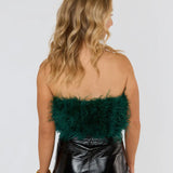 Buddy Love - Fancy Strapless Green Feather Top