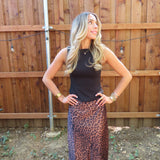 Brown Leopard Print Maxi Skirt