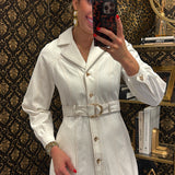 White Stitched Detail Belted dress