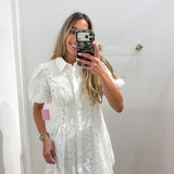 WHITE EYELET COLLARED BUTTON DRESS