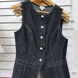 BLACK FRONT DENIM BUTTON TOP