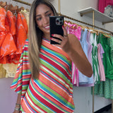 MULTI COLOR STRIPE ONE SHOULDER TOP