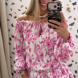 PINK & WHITE FLORAL OFF SHOULDER DRESS