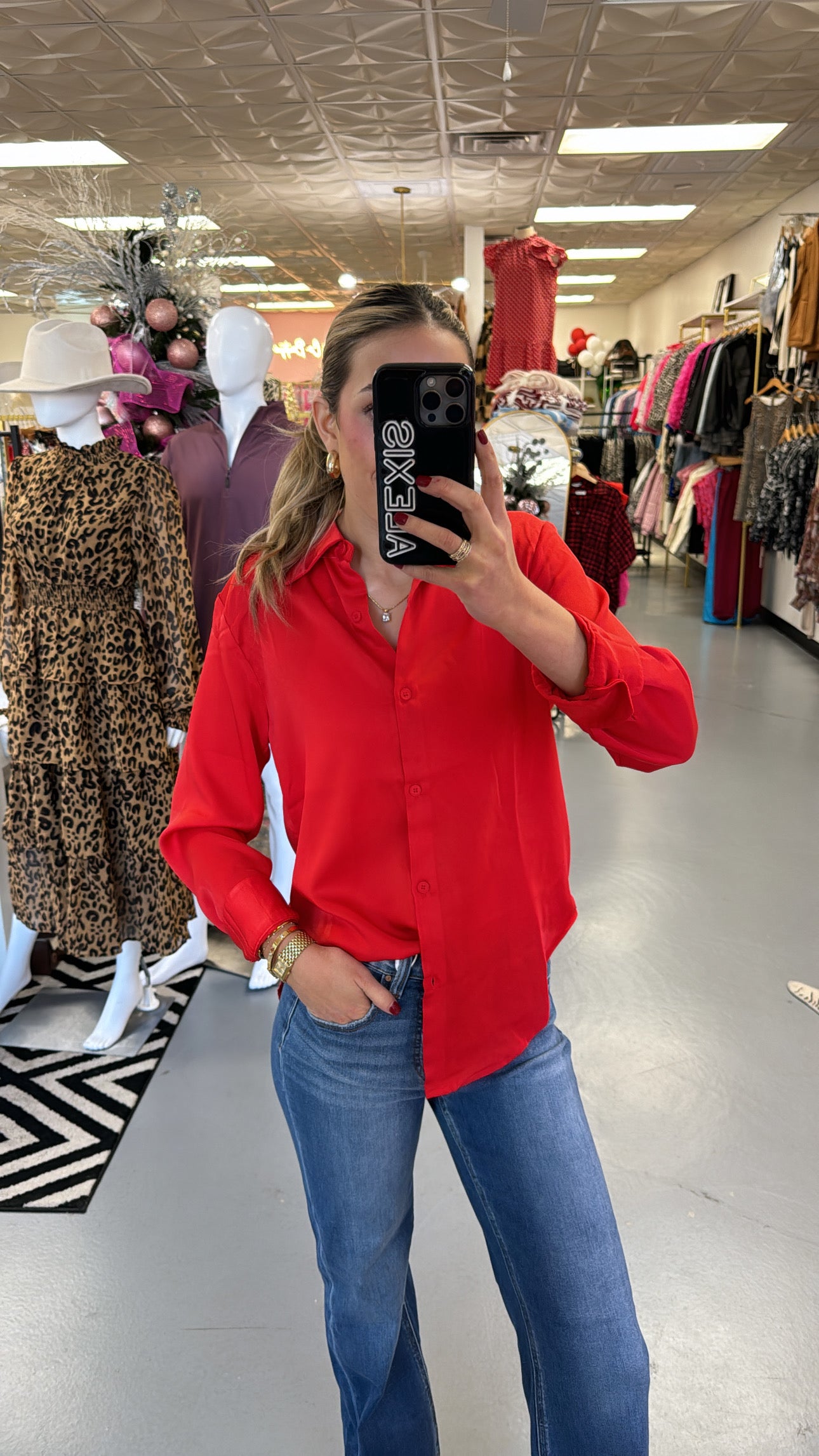 RED SOLID SATIN BLOUSE