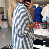 BLUE + WHITE STRIPE BUTTON TOP