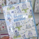HAPPY BIRTHDAY BLUE CAKE & CONFETTI CARD