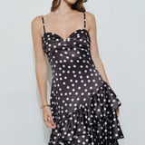 Black Satin Polka Dot Maxi Dress