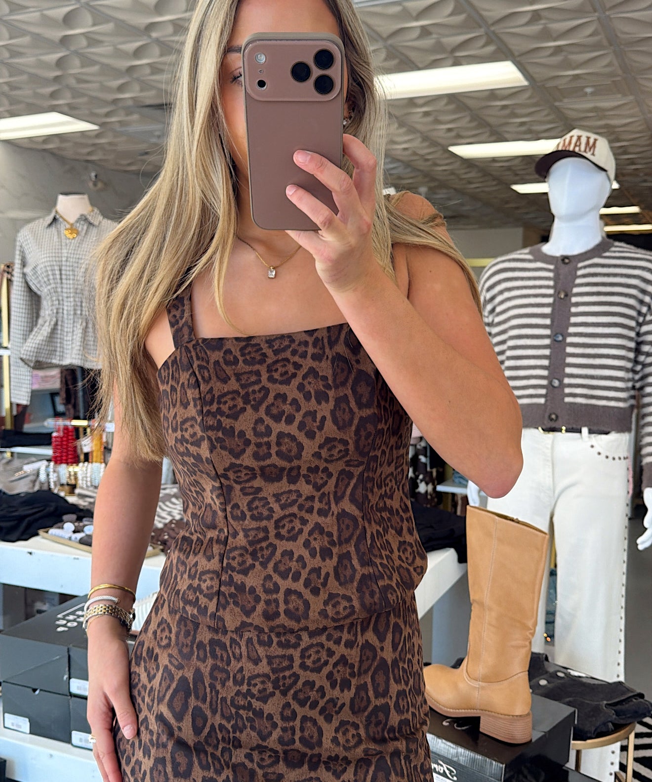 WF LEOPARD SUEDE TOP & SKIRT SET