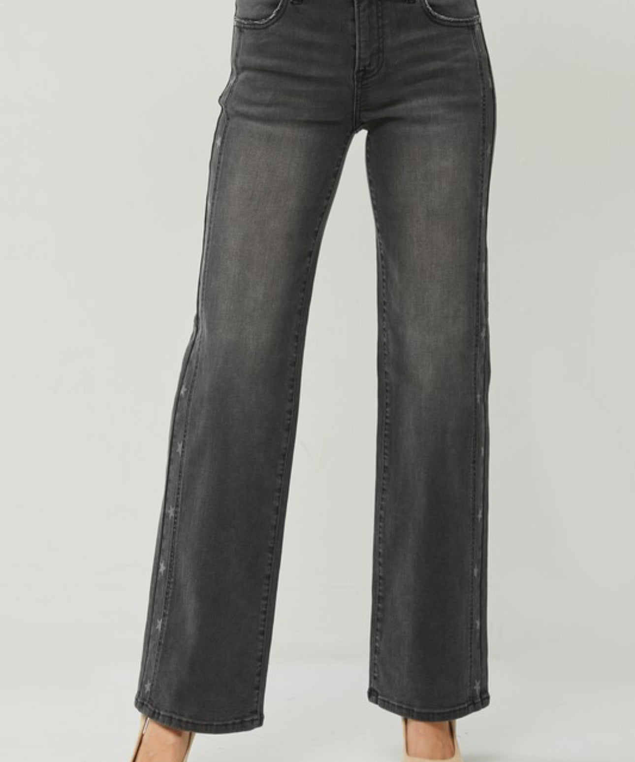 Risen Black Mid Rise Star Detail Jeans