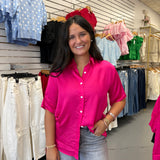 HOT PINK SATIN BUTTON DOWN