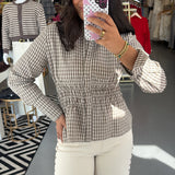 WF BROWN PLAID SMOCKED TOP