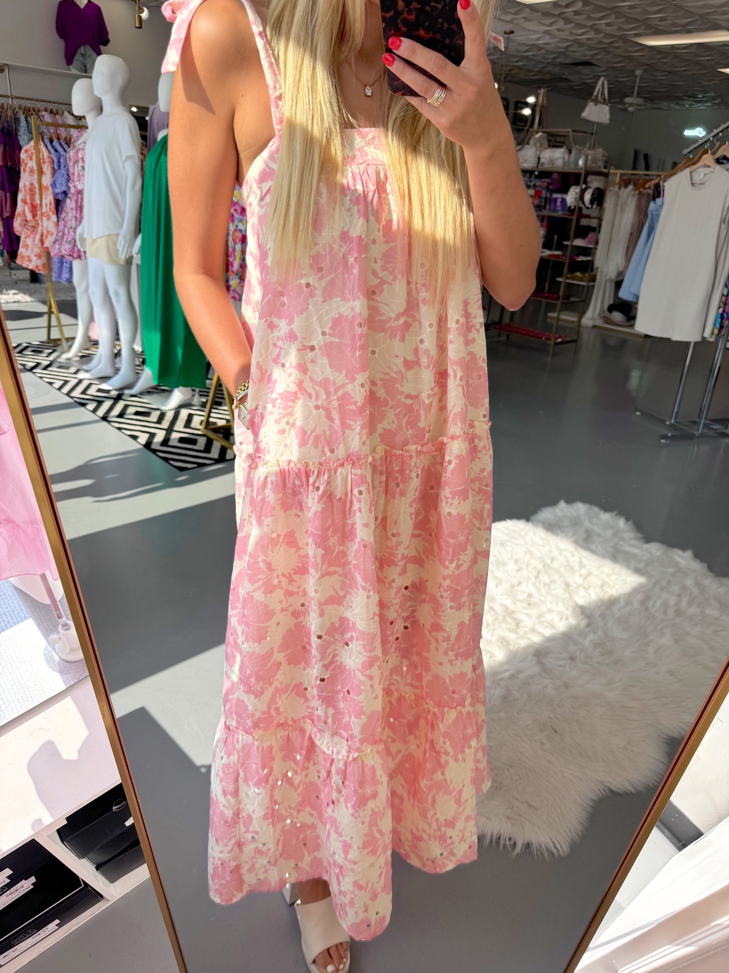 CREAMY ROSE FLORAL MAXI TIE DRESS