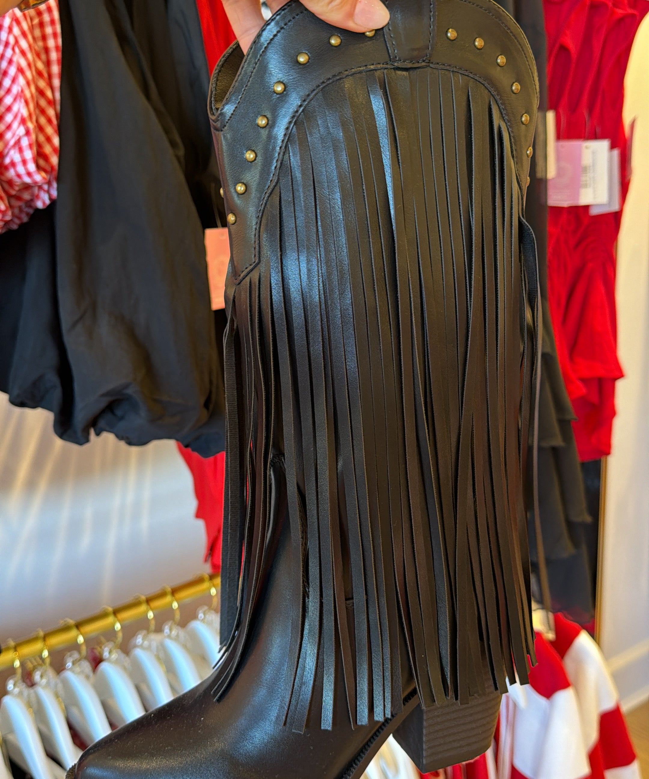 BLACK FRINGE STUDDED BOOT