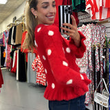 Red Polka Dot Fuzzy Sweater Top