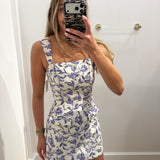 PURPLE & WHITE JACQUARD MINI DRESS