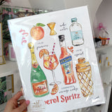 ART PRINT HAND PAINTED APEROL SPRITZ RECIPE