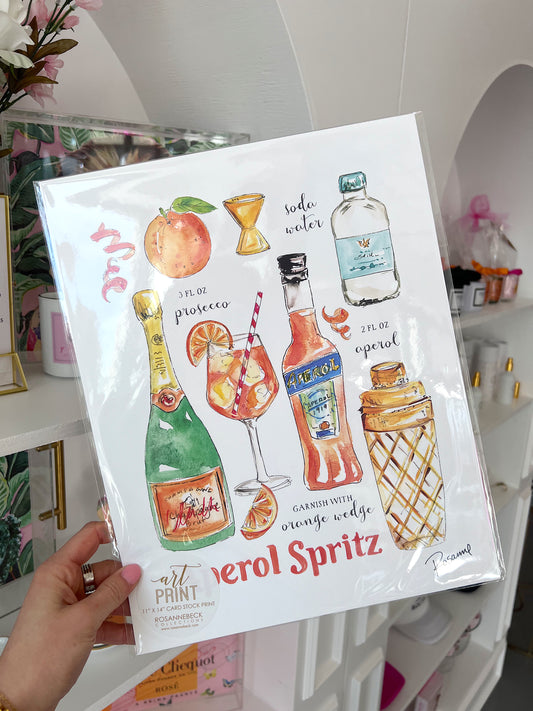 ART PRINT HAND PAINTED APEROL SPRITZ RECIPE