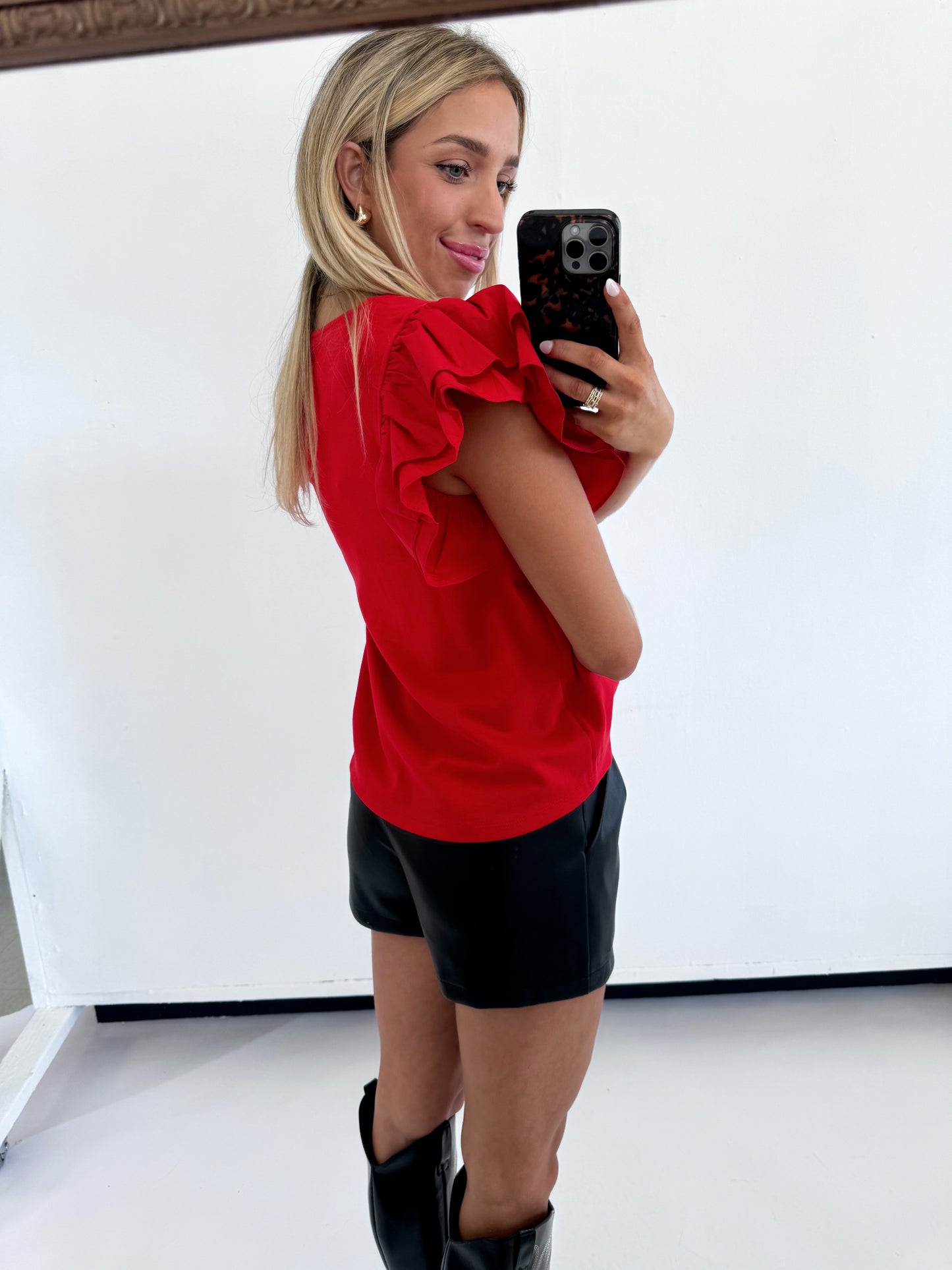 RED RUFFLE STRETCHY TOP