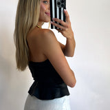 BLACK PLEATHER STRAPLESS TOP