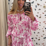 PINK & WHITE FLORAL OFF SHOULDER DRESS
