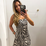 LBK CREAM ZEBRA OPEN BACK DRESS