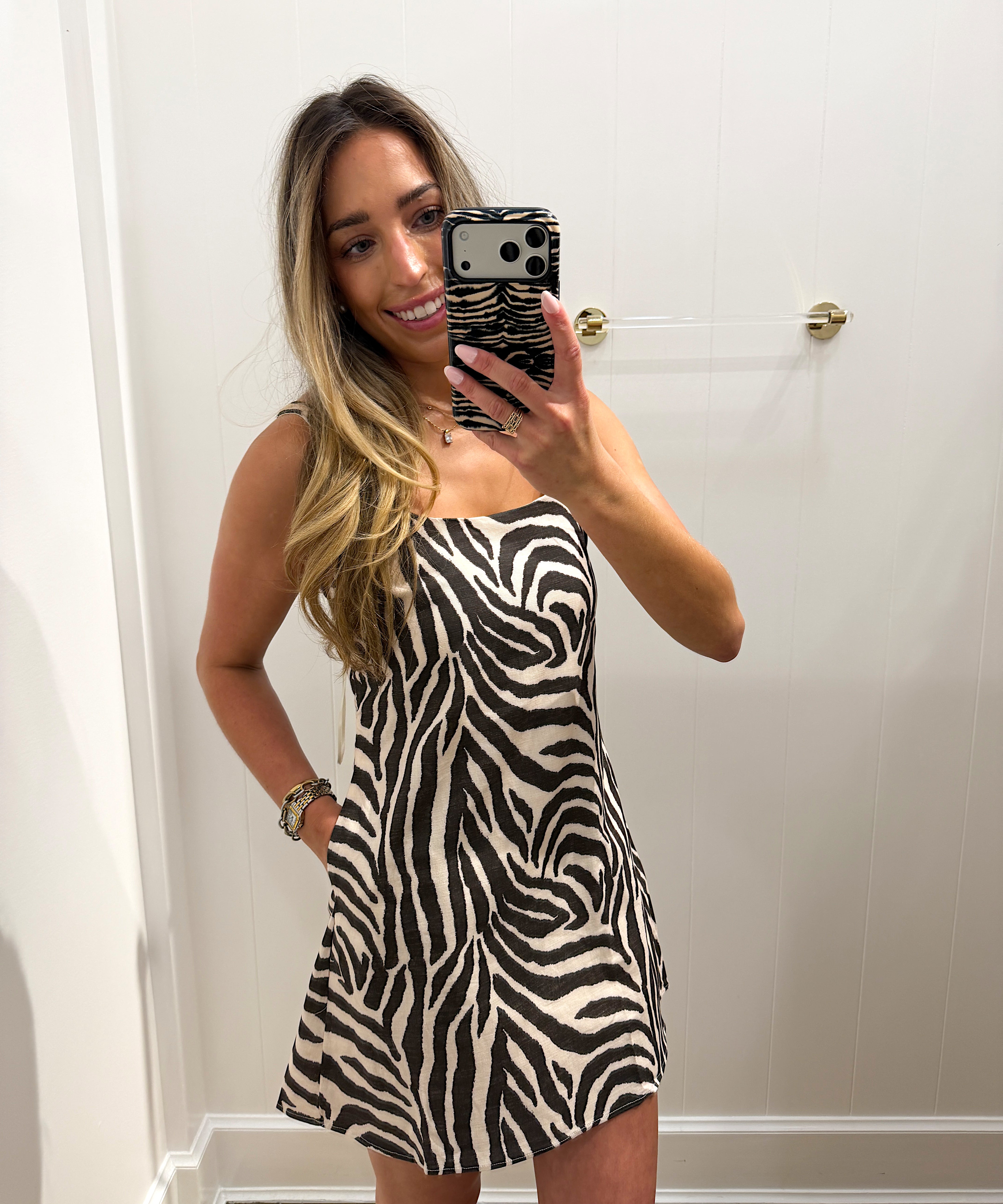 LBK CREAM ZEBRA OPEN BACK DRESS
