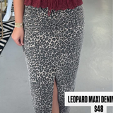 LEOPARD MAXI DENIM SKIRT