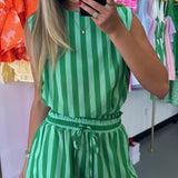 KELLY GREEN STRIPED SHORTS SET