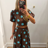 BROWN & BLUE POLKA DOT MAXI SET