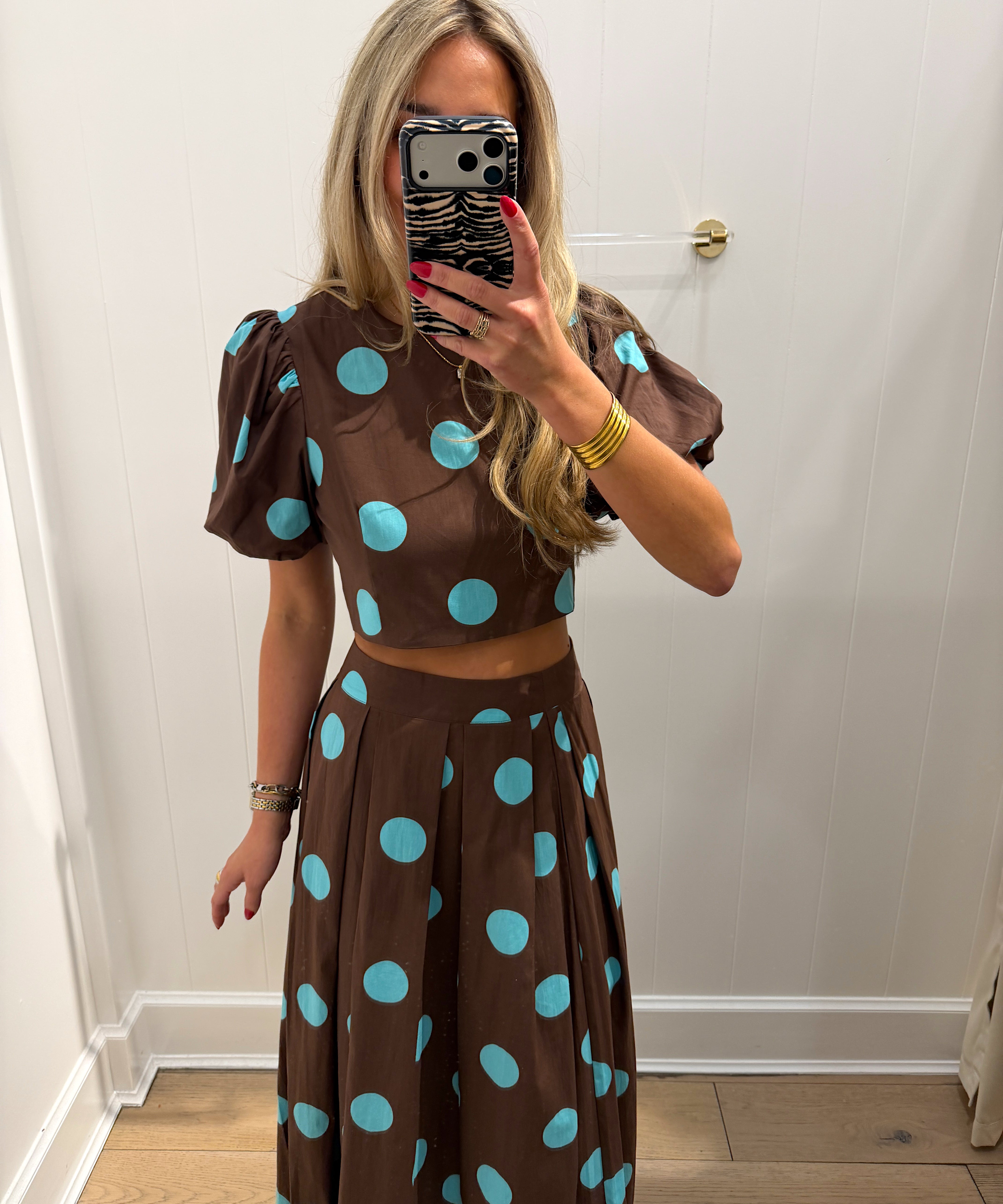BROWN & BLUE POLKA DOT MAXI SET